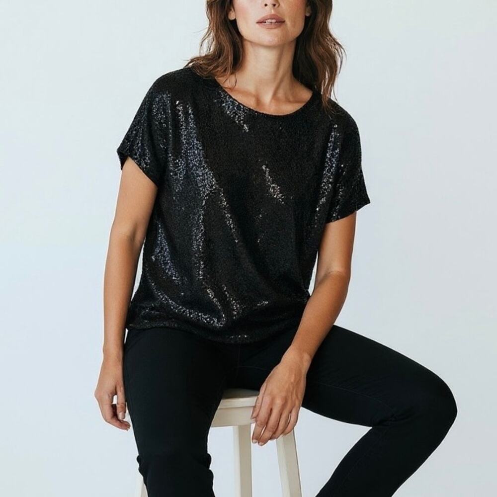 Michael Kors Blouse Black Sequin Witchy Whimsigoth Party Bling Size Medium New